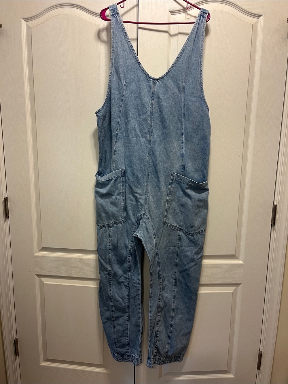 We The Free Light Blue Denim Pocket Jumpsuit High Roller